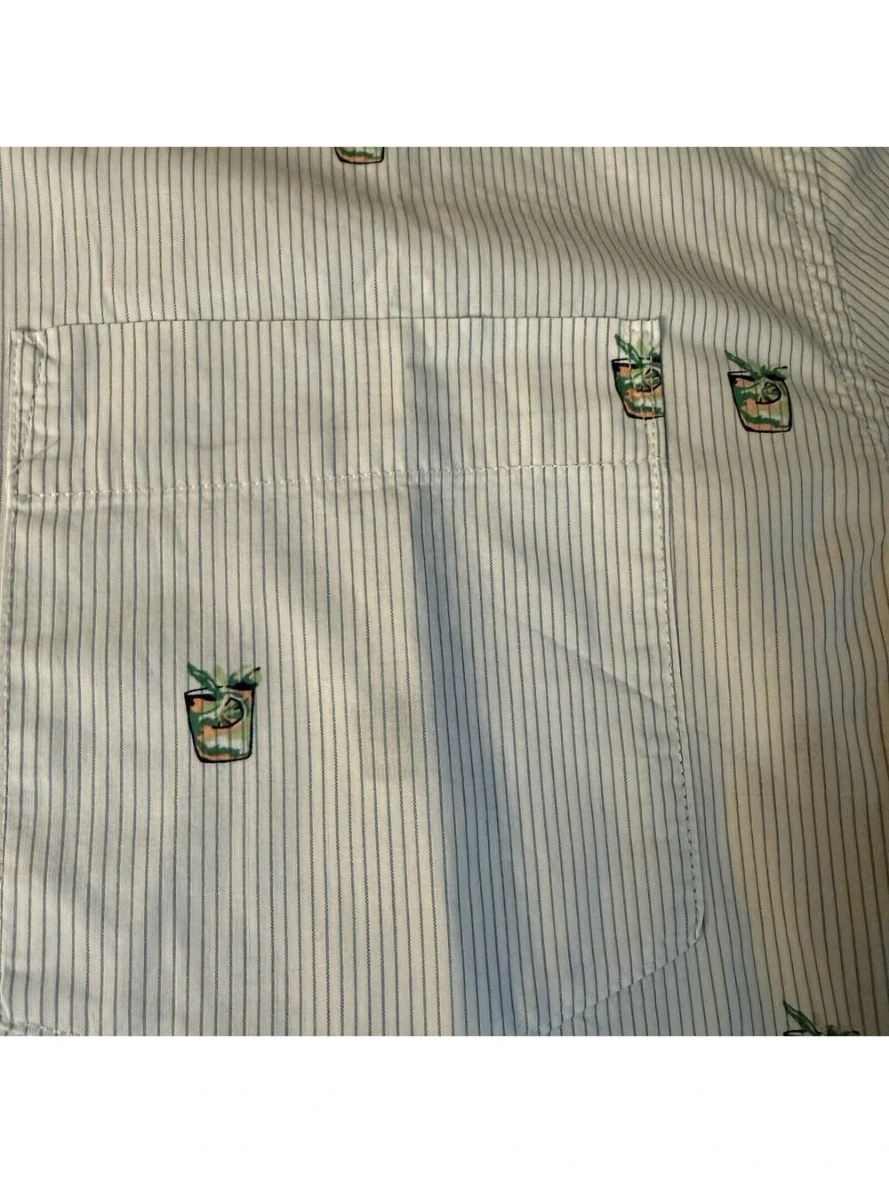 Banana Republic Slim Fit Shirt Men’s Medium White Blue Stripe Cocktail Print